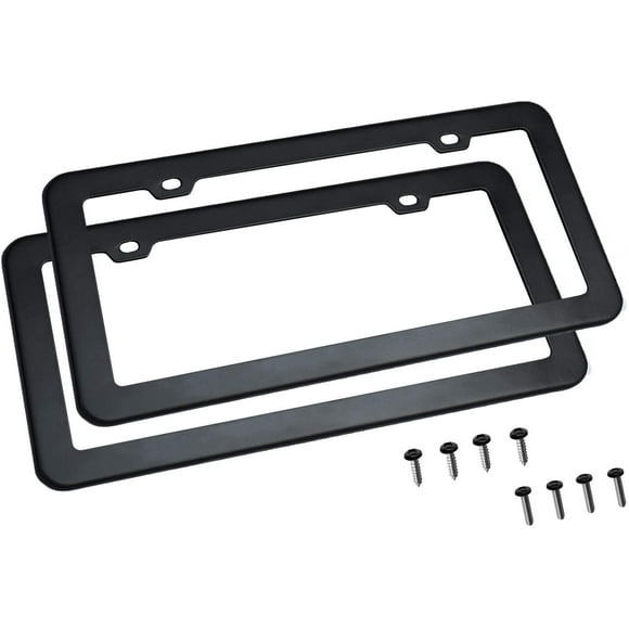 creathome 2PCs Stainless Steel License Plate Frames with Matt Black Color