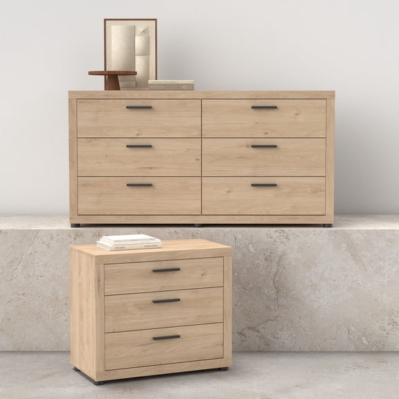 Tvilum Mira 2-Piece Bedroom Set - 6 Drawer Double Dresser And Chest, Jackson Hickory