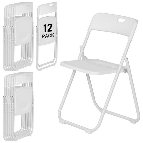 12 Pack White Plastic Folding Chairs, Lightweight Foldable Chair with 350lbs Capacity, Metal Frame Easy to Fold & Store, Commercial Chairs for Parties Events Wedding Office Dinning