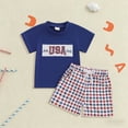thumbnail image 2 of Gerichy 4th of July Baby Boy Summer Outfit Embroidery Letters T-shirt Plaid Shorts Set Toddler Fourth of July Clothes,18-24 Months, 2 of 7