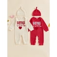 thumbnail image 3 of BemeyourBBs Newborn Baby Boy 2 Piece Outfits Valentine Day Clothes Little Love Romper Long Sleeve Jumpsuit with Hat Set, 3 of 9