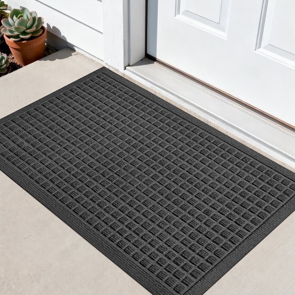 Front Doormat Non Slip Outdoor Mat 24"x36", Dirt Trapper TPE Welcome Mats Outdoor Indoor Rug, Durable Easy Clean Low Profile Doormat for Garage, Entryway ,Patio ,High Traffic Areas, Grey