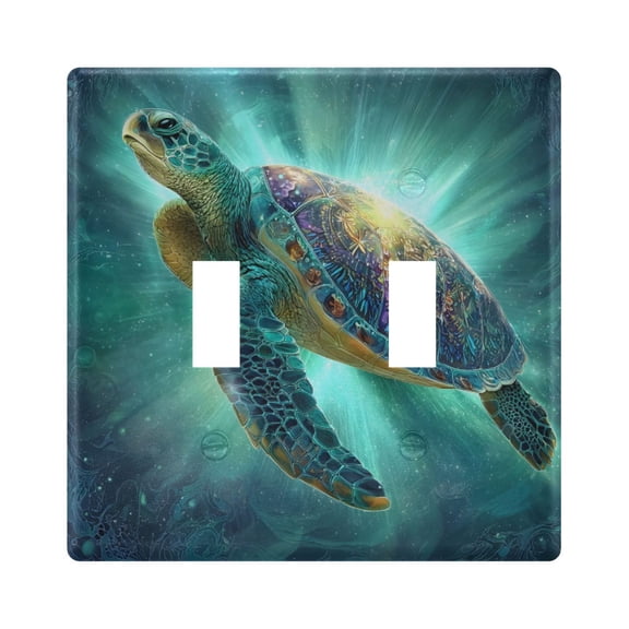 Turtle with Glowing Background Light Switch Cover Electrical Outlet Cover Replaceable Wall Plates 2-Gang