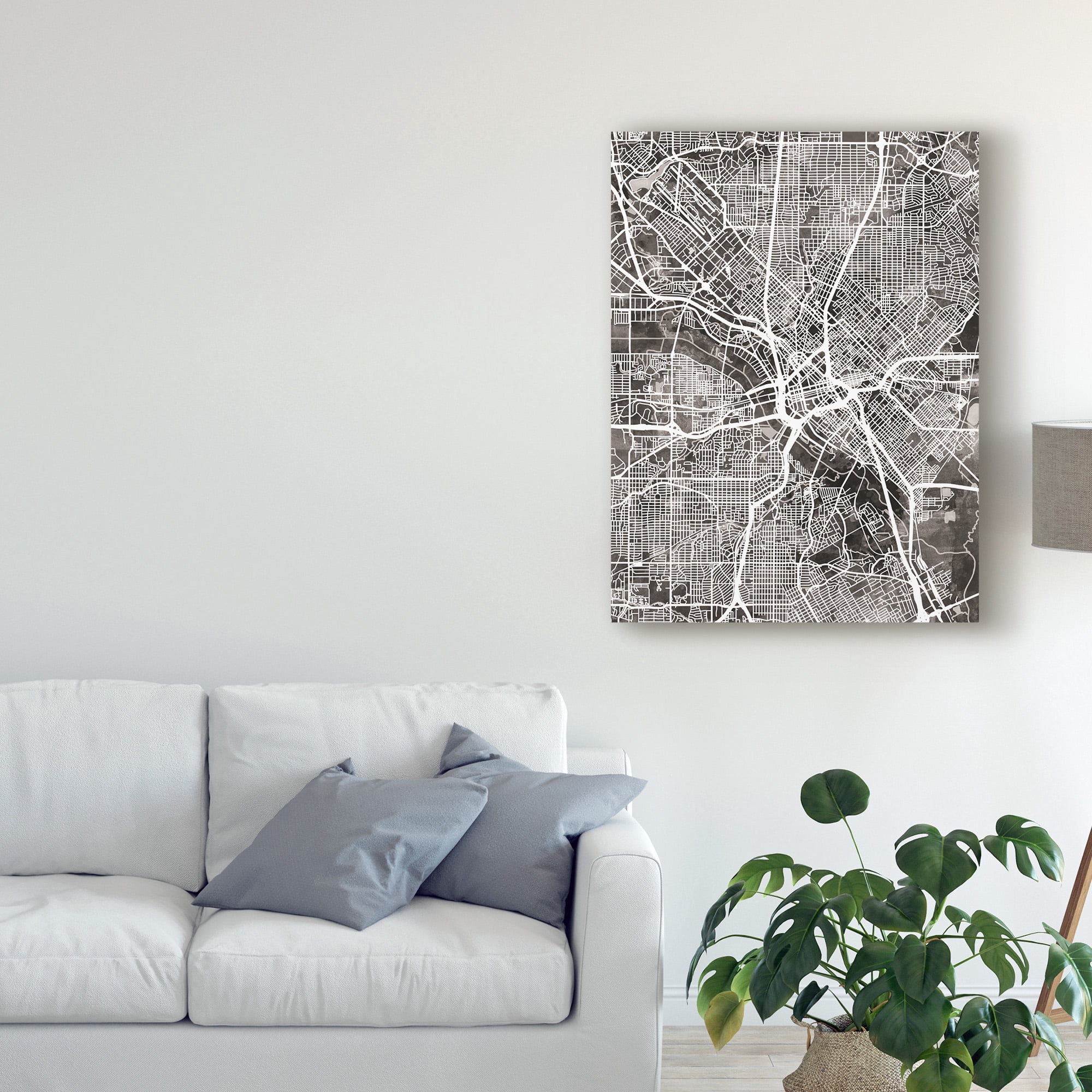 Trademark Fine Art 'Dallas Texas City Map Black' Canvas Art by Michael Tompsett