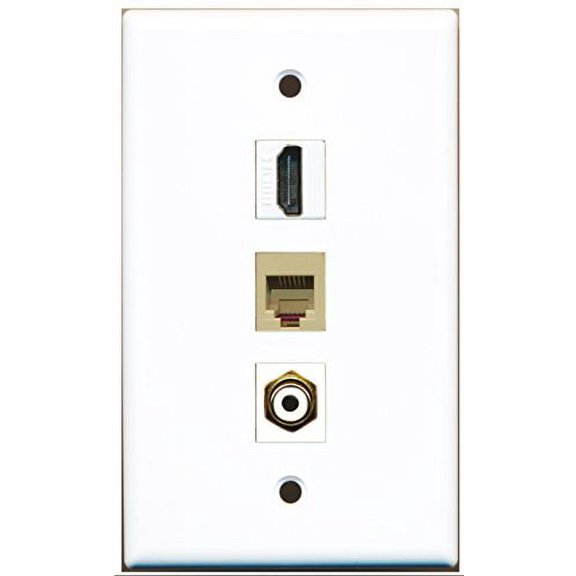 RiteAV - 1 Port HDMI and 1 Port RCA White and 1 Port Phone RJ11 RJ12 Beige Wall Plate