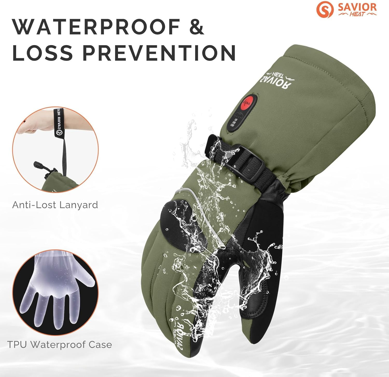 SAVIOR HEAT Heated Gloves for Men Heated Ski Gloves 10h Warm 7.4V 3000mAh Battery Thick Lining Waterproof Goatskin Palm Anti Loss Lanyard Outdoor Skiing Snowboarding for Winter
