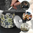 thumbnail image 4 of Yayeee Ashtray with Lid for Cigarette Smokeless Stainless Steel Home Ash Holder, Green Floral, 4 of 7