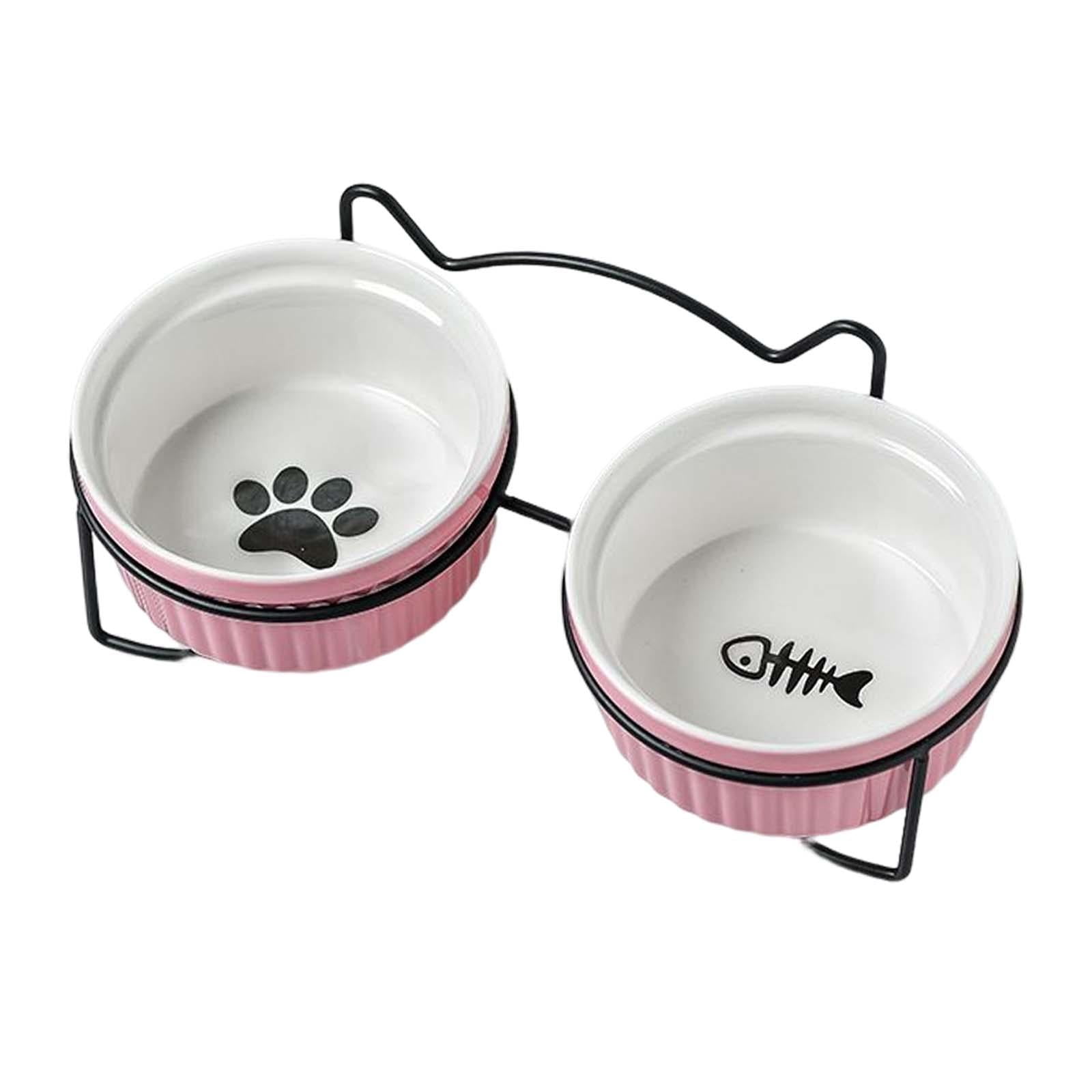 Bvdfgk Raised Cat Bowl Anti Rust Pet Feeding Station Pet Slow Feeder with Stand Protect black