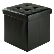 Winsome Wood Ashford Square Storage Ottoman, Black Faux Leather