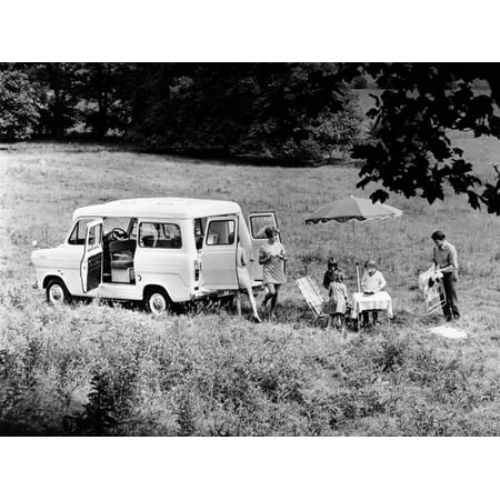 Family Group with a 1968 Ford Explorer Camper Van, (1968) Print Wall