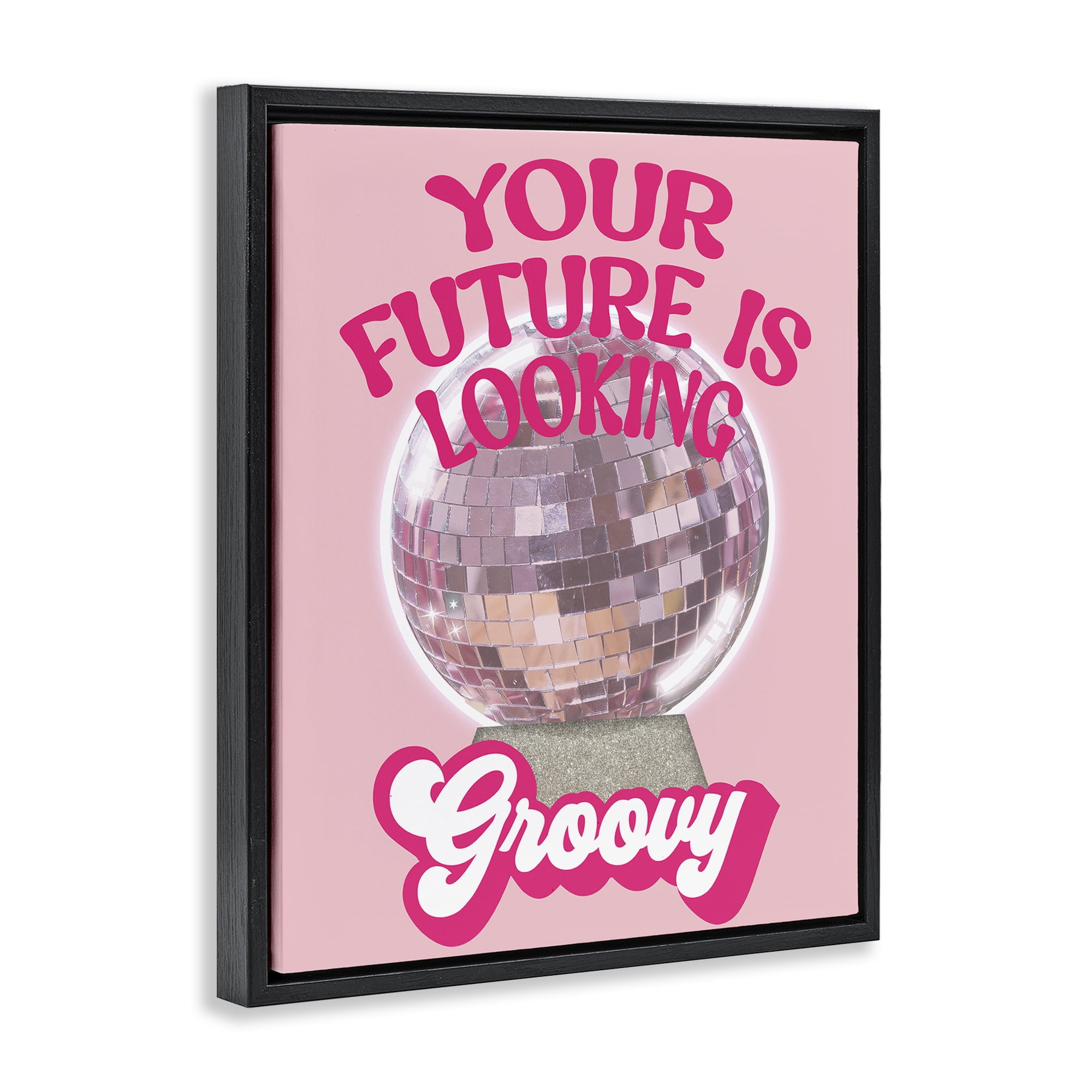 Stupell Industries Future Looking Groovy Disco Text & Numbers Painting Black Floater Framed Canvas Art Print Wall Art, 17 x 21