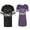 Men Black / Women Purple, variant on King Queen Ear Unisex Couple Matching Cotton Jersey style T-Shirt Contrasting stripes on sleeves (Men Black / Women Black) (Men S / Women S)