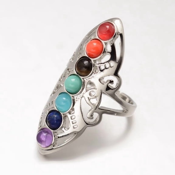1pc Chakra Jewelry Brass / Mixed Stone Finger Rings Wide Band Rings Hollow Size 8 18mm