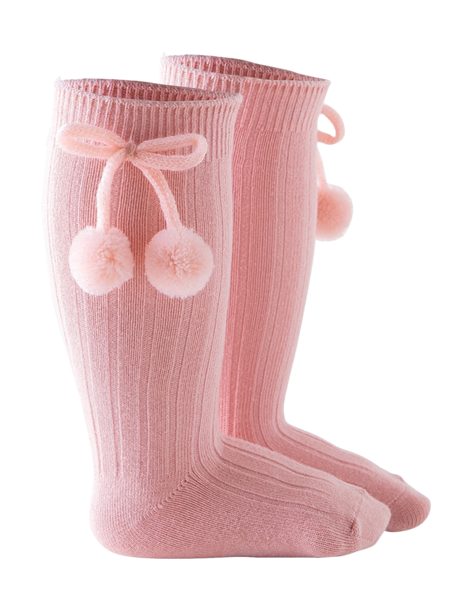 PINK Baby Socks Pom Pom Spanish Romany Style Knee Socks 