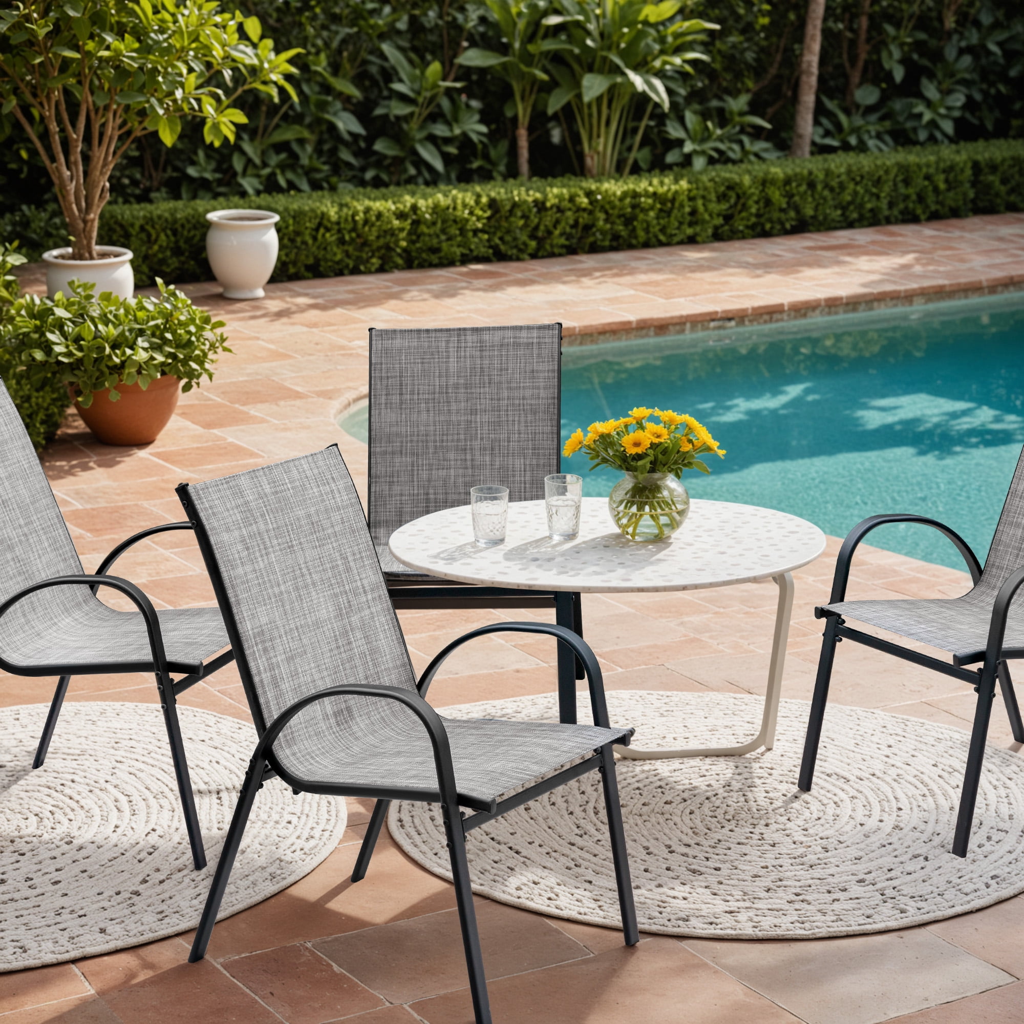 Homall Patio Dining Chair Metal Outdoor Textilene  Chair  Set of 4,Gray