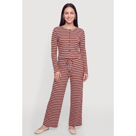 Women's Striped Knit Drawstring Wide Leg Pants