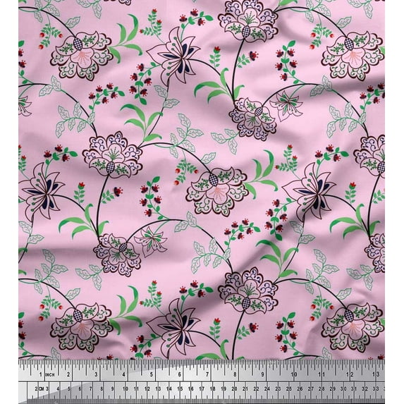 Soimoi Rayon Fabric Leaves & Floral Artistic Printed Craft Fabric by the Yard 42 Inch Wide