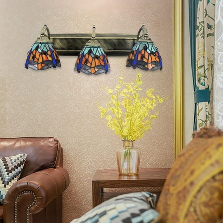 3-Light Tiffany Style Dragonfly Wall Light Sconce Wall Lamp Stained Glass Fixtur for dining rooms, living rooms
