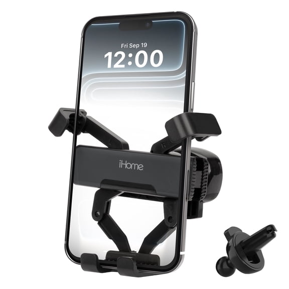 iHome Metallic Gravity Air Vent Phone Mount with Secure Grip, Wide Compatibility, Effortless Setup