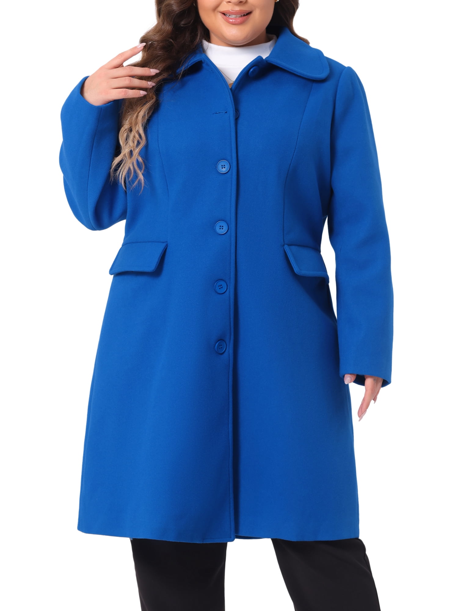 DARING DIVA Women's Plus Size Elegant Peter Pan Collar Single Breasted Coat 2X Royal Blue