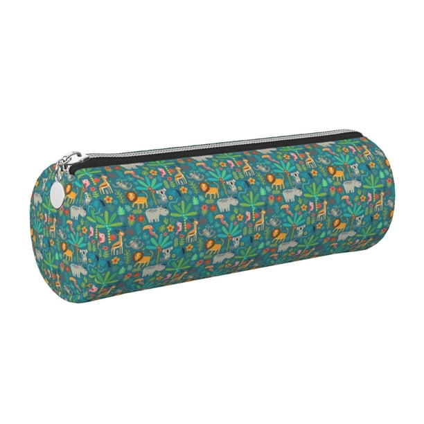 Disketp Jungle Animals Estuche Organizador de Lápices de Cuero, Estuche de Oficina con Cremallera para Bolígrafo y Lápiz