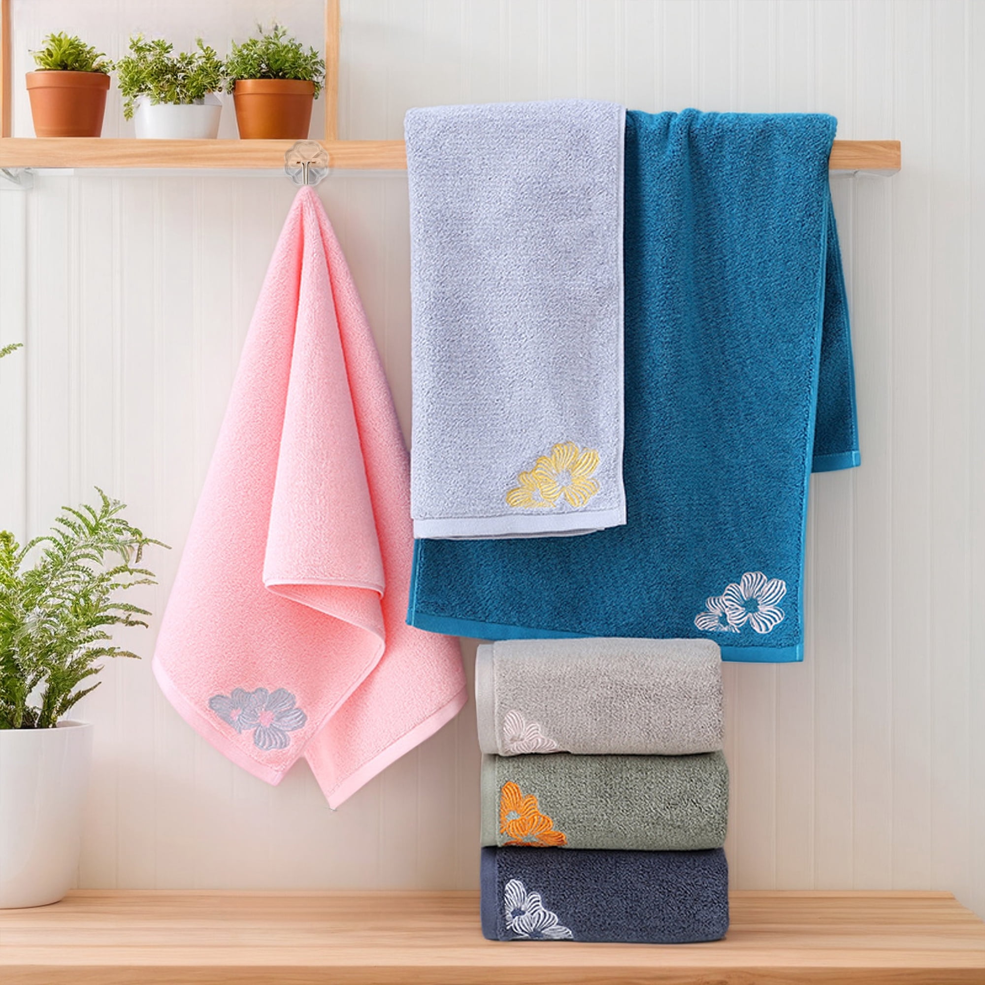 REGALWOVEN Hand Towels Set of 2 Embroidered Floral Pattern Decorative Towel Cotton Absorbent Soft Bathroom Hand Towel Set Camel 14" x 31"