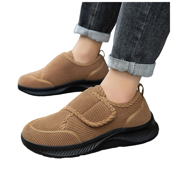 Men's Non Slip Suede Walking Shoes Comfortable Warm Plush Fleece Lined Slip On Loafers Memory Foam Slippers