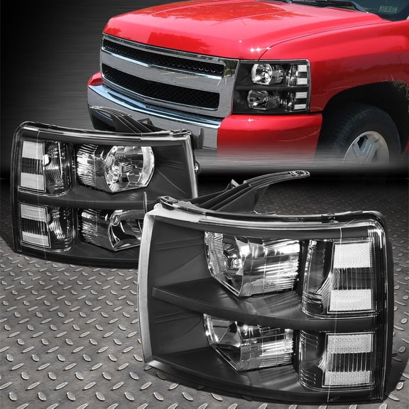 For 07-14 Chevy Silverado 1500 2500HD 3500 Headlight Assembly Pair Black/Clear