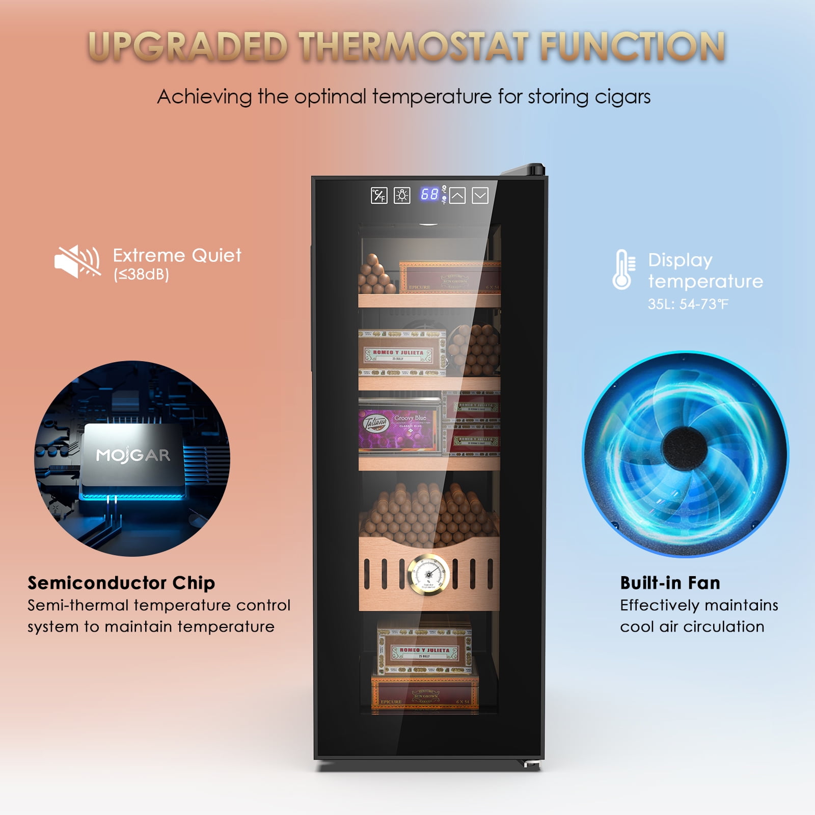 YaptheS Electric Cigar Humidor, 35L 250 Counts Cigar Humidors