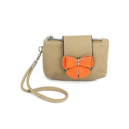 Unique Bargains - Women Detachable Wrist Strap Orange Bowknot Decor Faux Leather Purse Bag ...