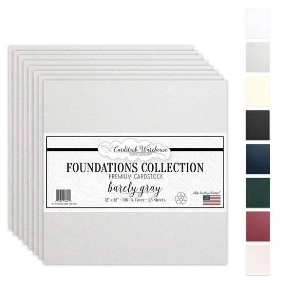 Cardstock Warehouse Foundations 100% Recycled Barely Gray Greige Cardstock Paper - 25 Sheets, 12 x 12" - 100 lb/270 GSM Premium Gray Card Stock for Card Making, Scrapbooking and DIY Projects