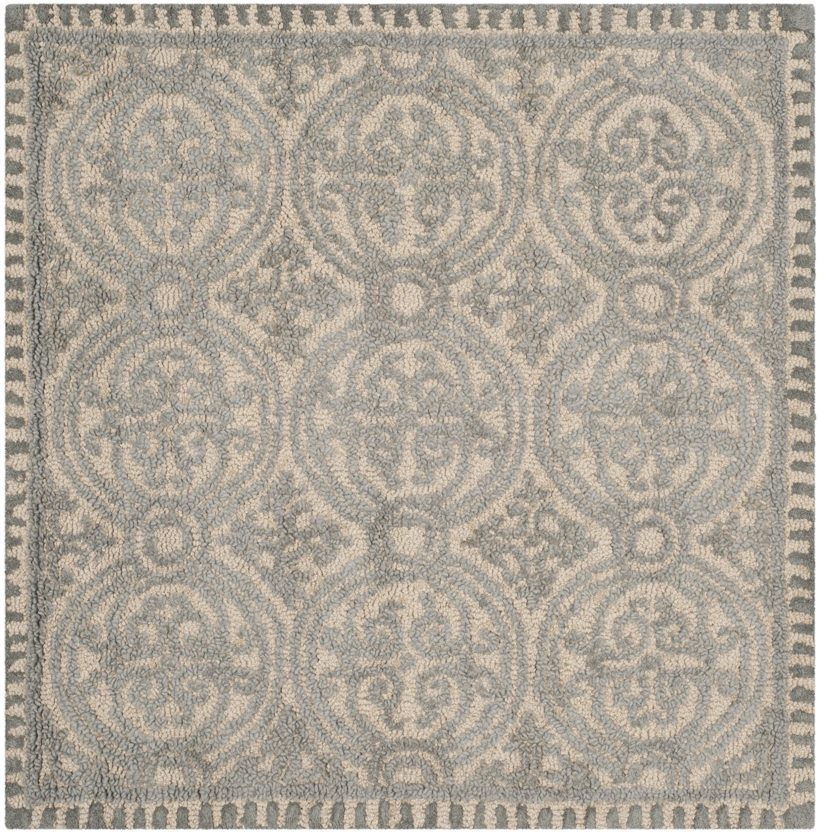 SAFAVIEH Cambridge Wade Geometric Wool Area Rug, Dusty Blue/Cement, 4' x 4' Square