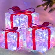 EGNMCR Set of 3 Lighted Gift Boxes Christmas Decorations, LED Pre-Lit Light up Present Boxes for Xmas Tree, Holiday, Party Decorations, Multicolor