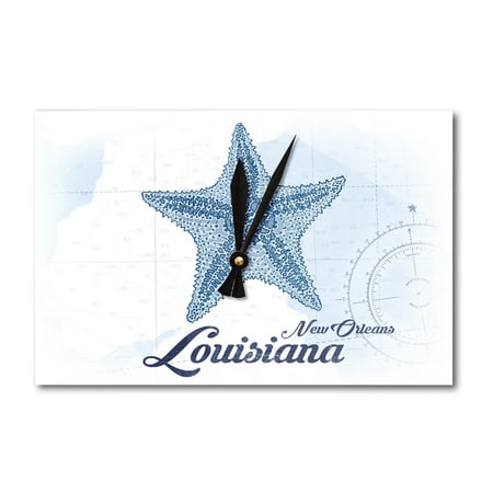 New Orleans, Louisiana - Starfish - Blue - Coastal Icon - Lantern Press Artwork (Acrylic Wall Clock)