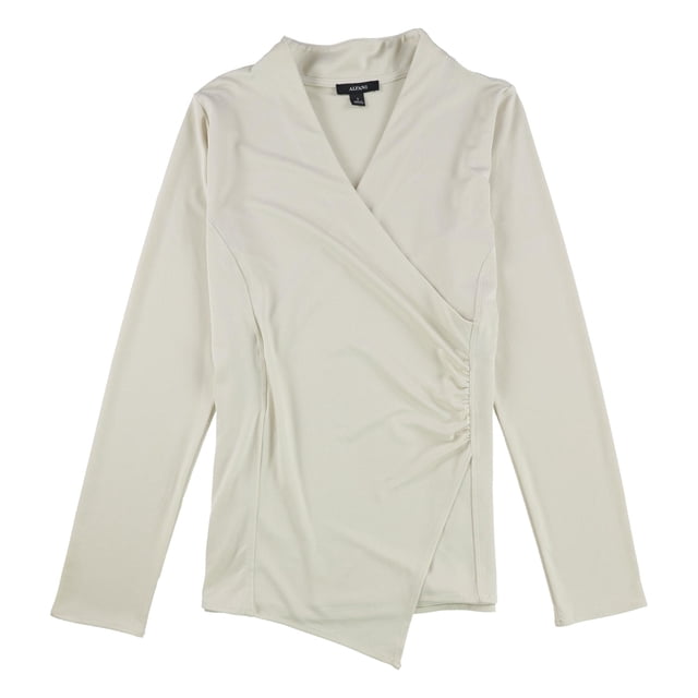 Alfani Blusa cruzada sólida para mujer, blanco roto, pequeña