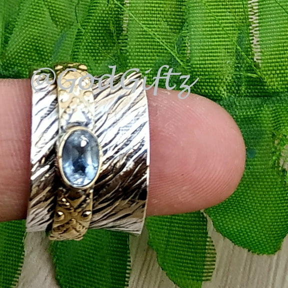 Divya Shakti Blue Topaz Ring, Spinner Rings, Hammered Ring, Worry Ring, Fidget Ring Spinner, 925 Silver Spinner Ring, Ring For Women, November Birthstone