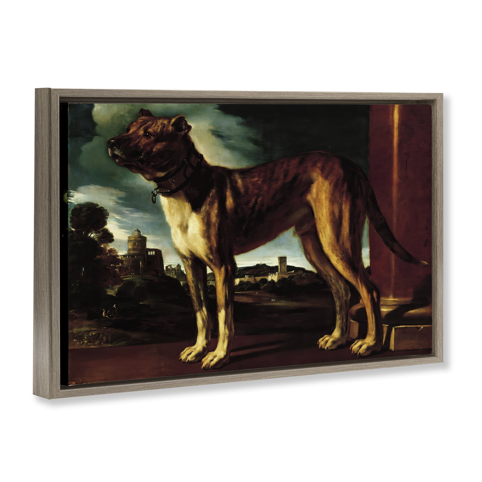Stupell Industries Historical Aldrovani Dog Brown Framed Floater Canvas Wall Art, design by Lil' Rue