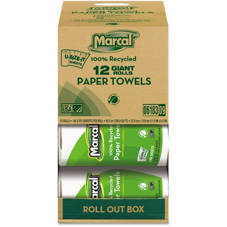 Marcal Small Steps 100% Recycled Roll Towels, 11 x 5 3/4, 140 Sheets, 12 Rolls/Carton