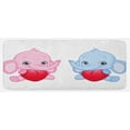 thumbnail image 1 of Animal Cartoon Kitchen Mat, Pink and Blue InfantHolding Hearts Smiling Twins, Plush Decorative Kitchen Mat with Non Slip Backing, 47" X 19", Pale Pink Blue White, by Ambesonne, 1 of 1