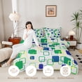 thumbnail image 4 of Castle Fairy Mid Century Layered Square King Size Comforter Sets 3pcs,Abstract Hollow Border Comforters King Size,Emerald Yellow Navy,Reversible,1 Comforter and 2 Pillowcases, 4 of 6