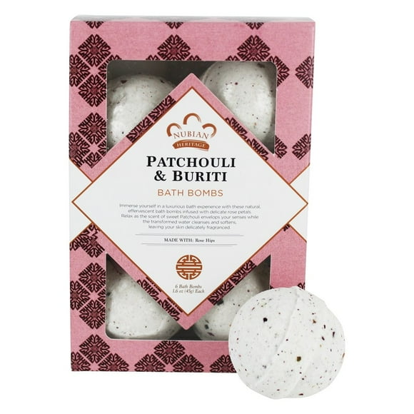Nubian Heritage - Bath Bombs Patchouli & Buriti with Rose Hips - 6 Count