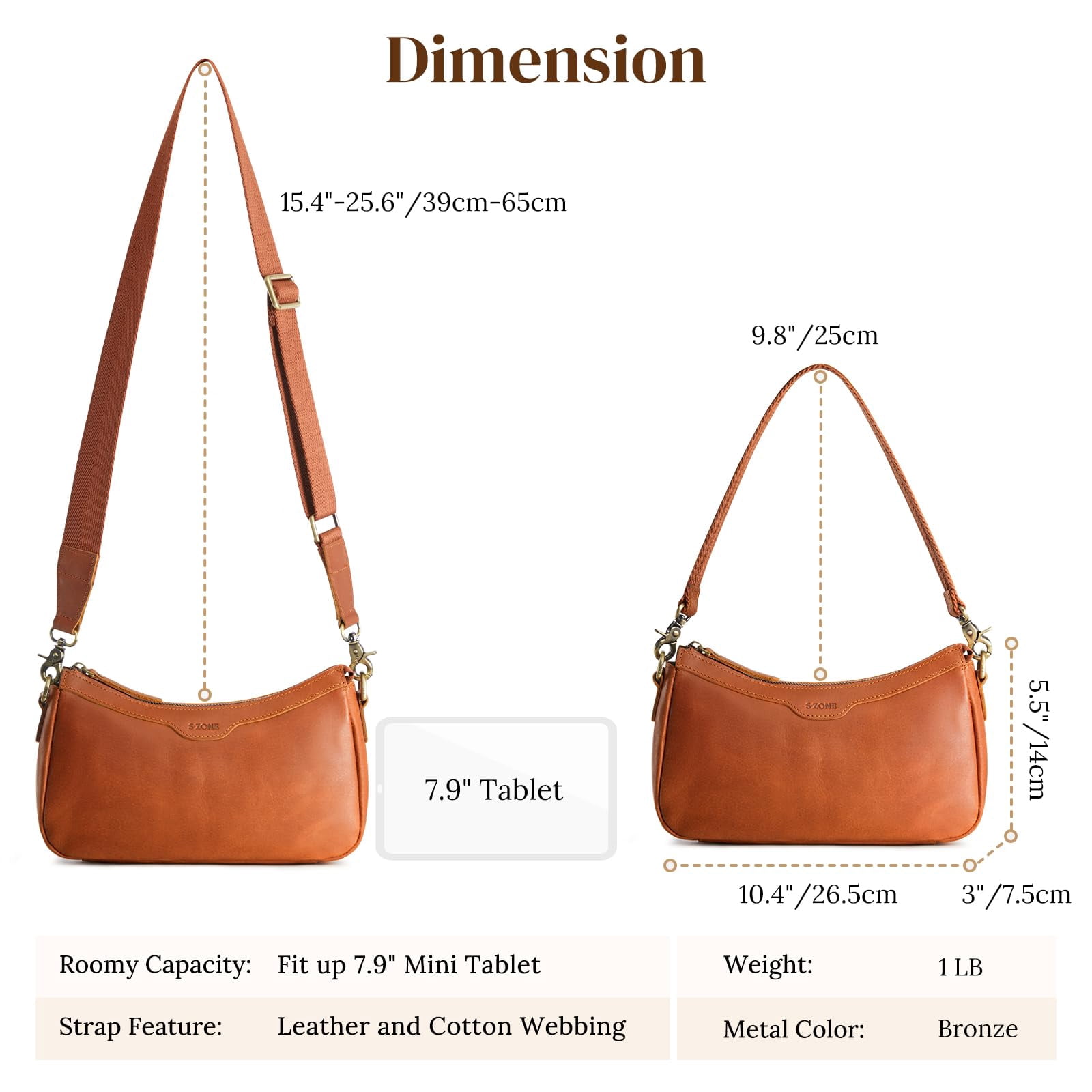 S-ZONE Leather Shoulder Bag for Women Small Crossbody Bags Hobo Purses with 2 Straps