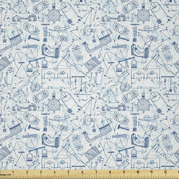 Science Fabric by The Yard, Physics Themed Drawing a Pattern of Formulas Related to The Field Doodle Art, Microfiber Fabric for Arts and Crafts Textiles & Decor, Pale Blue, by Ambesonne