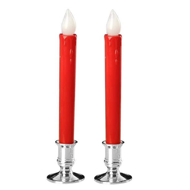 Velas LED De Boda Pilar Vela De Iglesia De Luz De Té Con Base De Soporte Con Rojo - Base plateada