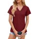thumbnail image 3 of Camisetas para mujer con cuello en V para mujer Tops de verano holgados casuales para mujer de moda lisos para mujer, 3 of 5