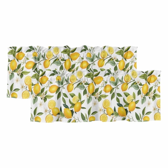 2 Pack Valances for Windows, Summer Lemons Window Valances for Living Room/Bedroom/Bathroom, Farmhouse Tropical Fruits Floral Country Light Filtering Kitchen Curtain Valance 42"W x18" L