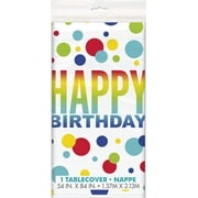 Rainbow Spots Birthday Rectangular Plastic Table Cover, 54" x 84", 1ct