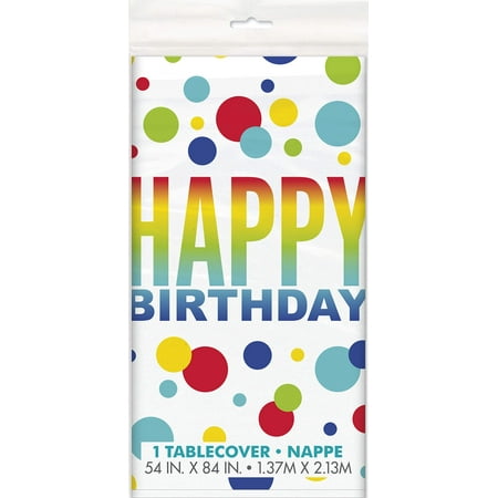 Rainbow Spots Birthday Rectangular Plastic Table Cover, 54" x 84", 1ct