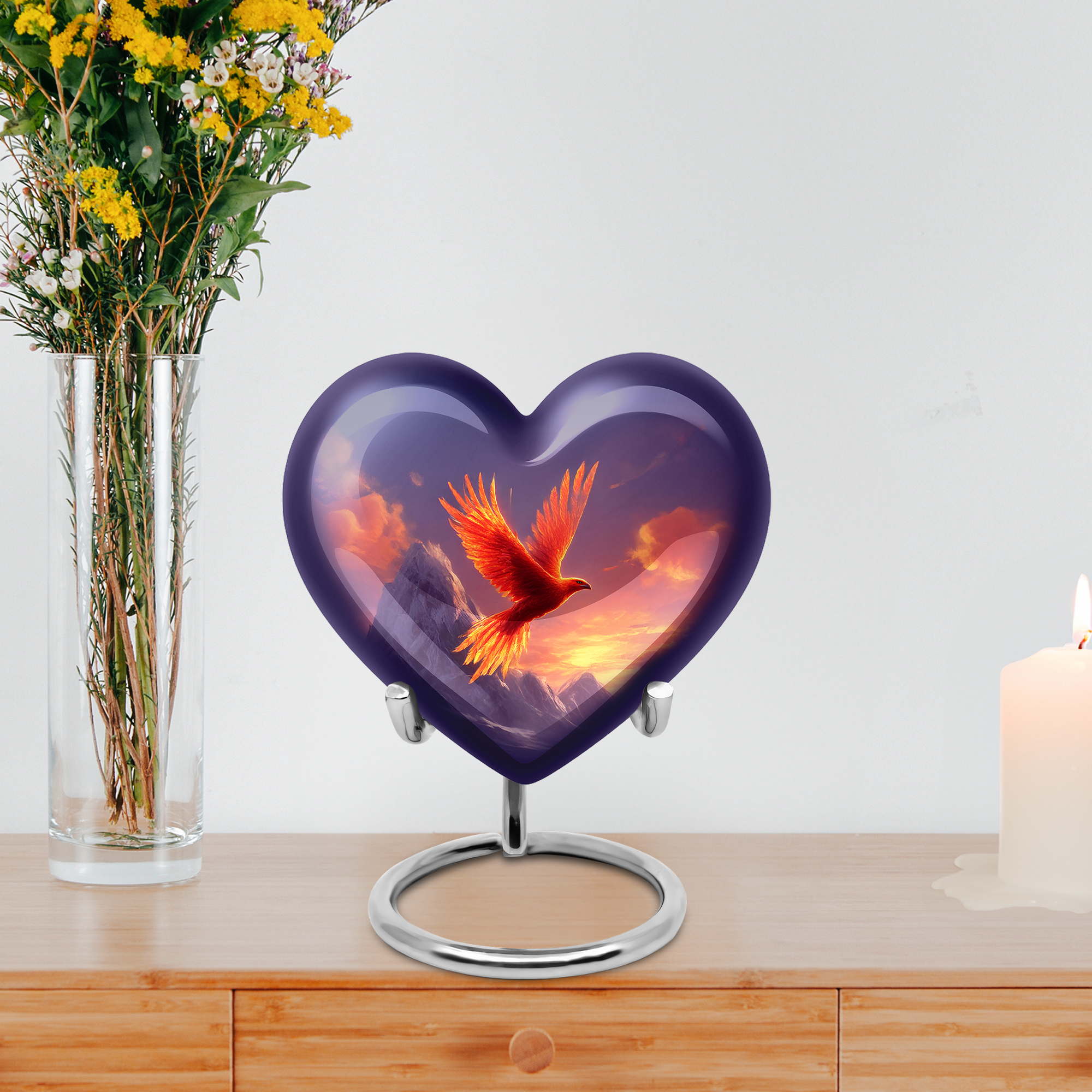 MUKTIVE Fiery Phoenix Urns for Human Ashes for Cremains, Mountain Urns for Human Ashes Adult Male & Female 3 Inch, Blue Heart Urn for Adult Male, Funeral Small Keepsake Urn for Mom & Dad, 3 Inch