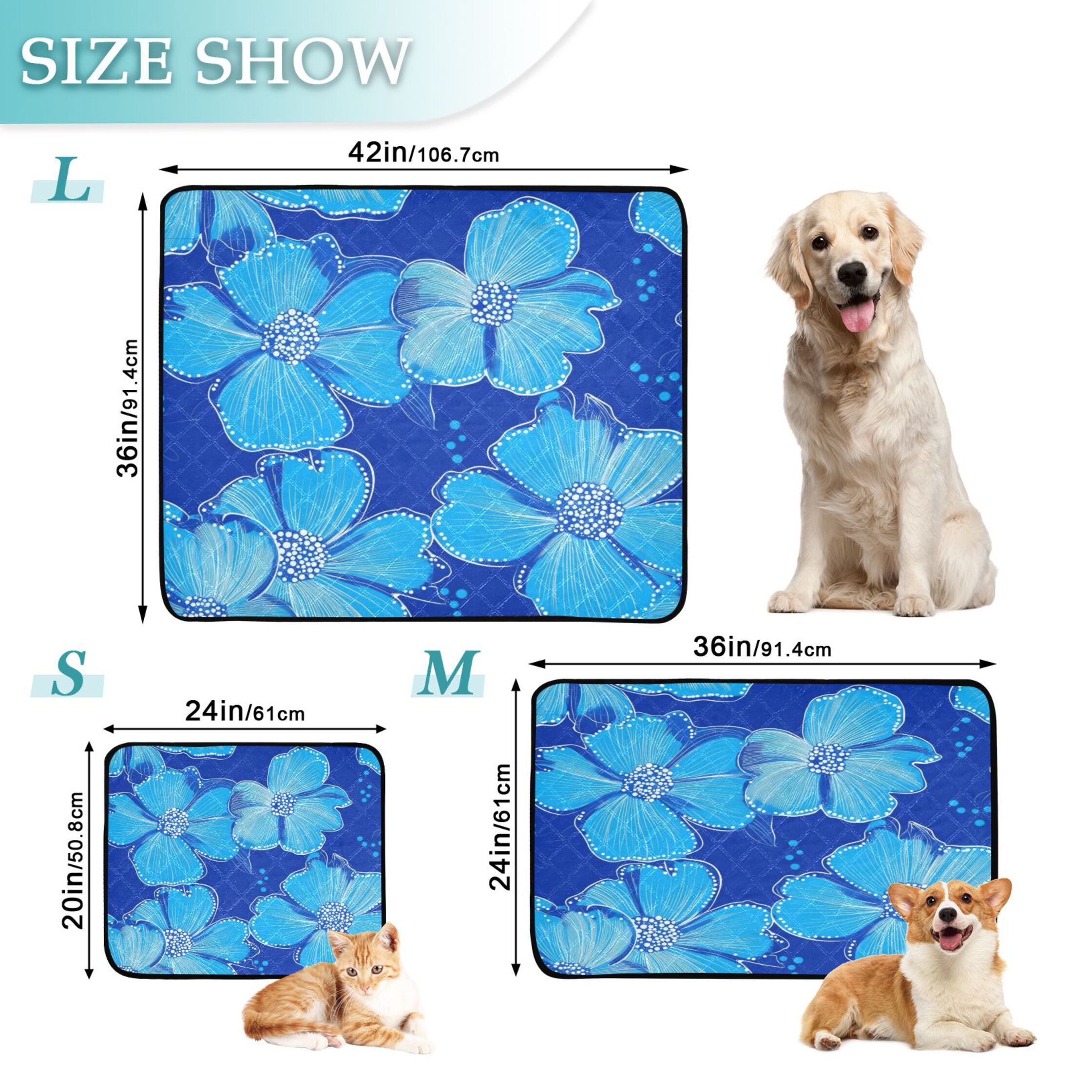 Washable Pet Pee Pads with Super Absorbent Reusable Training Pads for Dogs & Cats Blue Flowers Small Dot Design